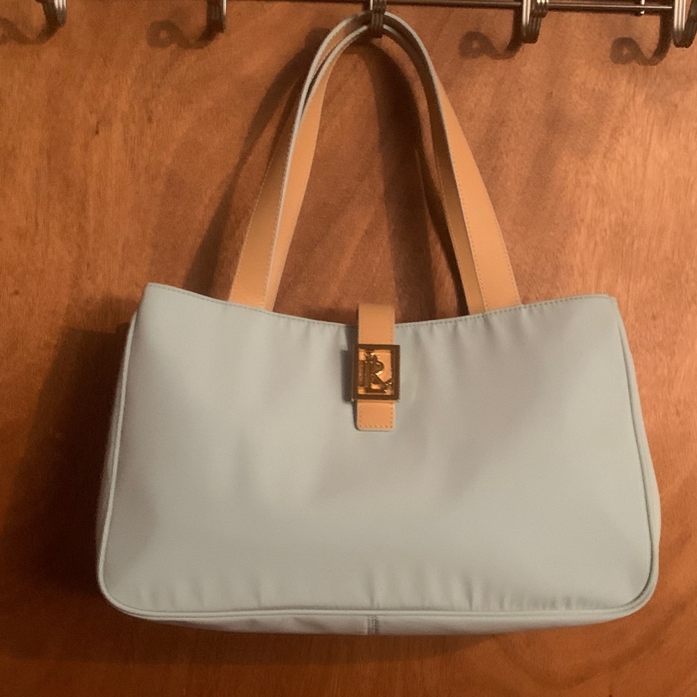 Ralph Lauren Light Blue and Tan Shoulder Bag